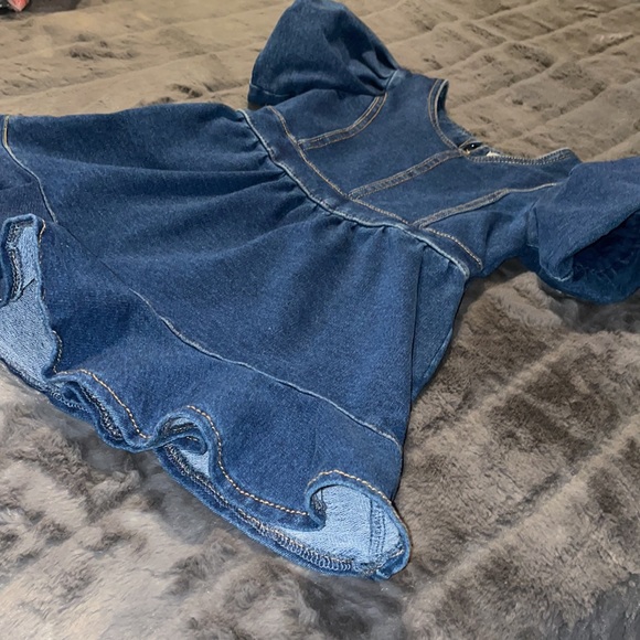 24 m Habitual from Nordstrom Stretch Denim Dress Poof Sleeve Flare Bottom - Picture 3 of 8